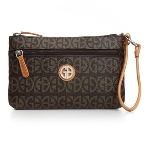 Gianni Bernini Block Signature Wristlet with top zip closure.